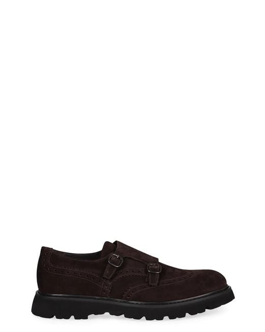 Doucal's Black Suede Monk-Strap Shoes for men