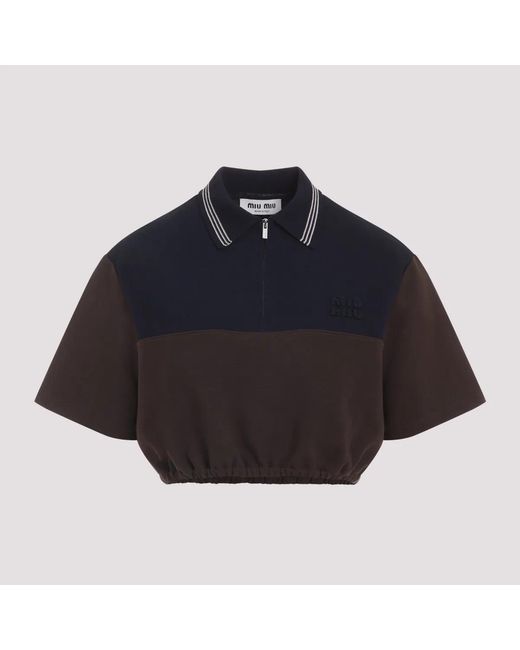 Miu Miu Blue Cacao And Cropped Viscose Top