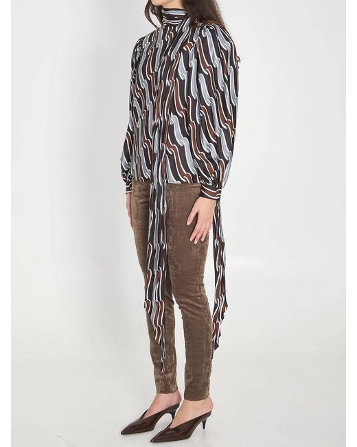 Gucci Gray Heritage Ribbon-Print Blouse