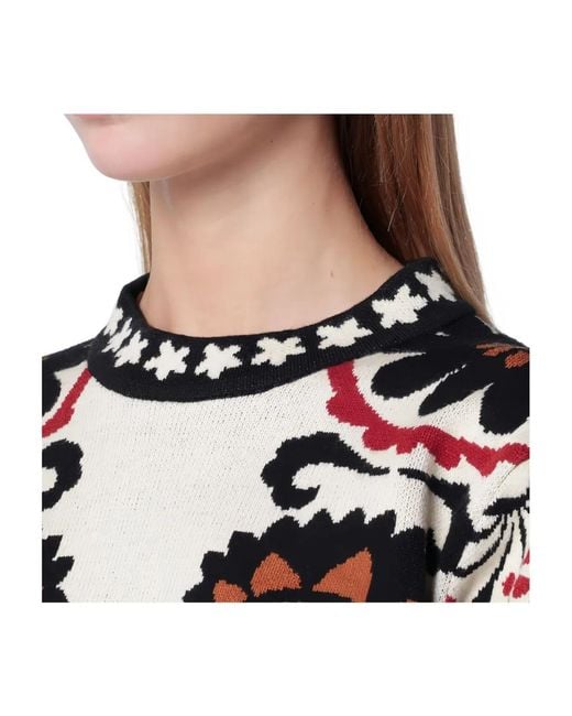 Farm Rio Black Wool Floral Pattern Sweater
