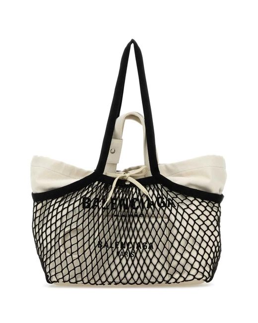 Balenciaga Black Two-Tone Canvas And Mesh Medium 24/7 Shopping Bag
