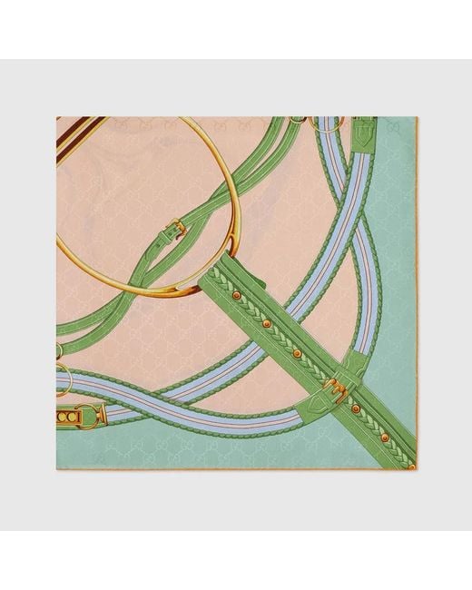 Gucci Yellow Silk Jacquard Printed Scarf