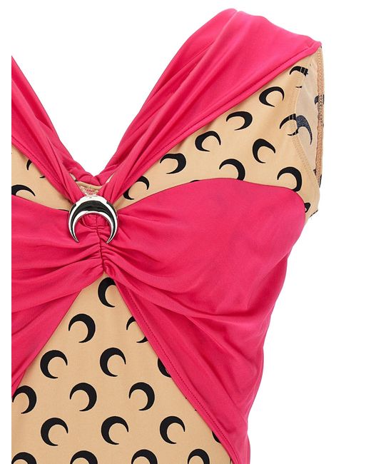 MARINE SERRE Pink Patchwork Bodysuit With All-Over Logo Print