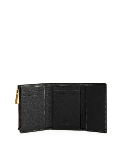 Tod's Black Tri-Fold Leather Wallet With Strap And Mini T Timeless Accessory