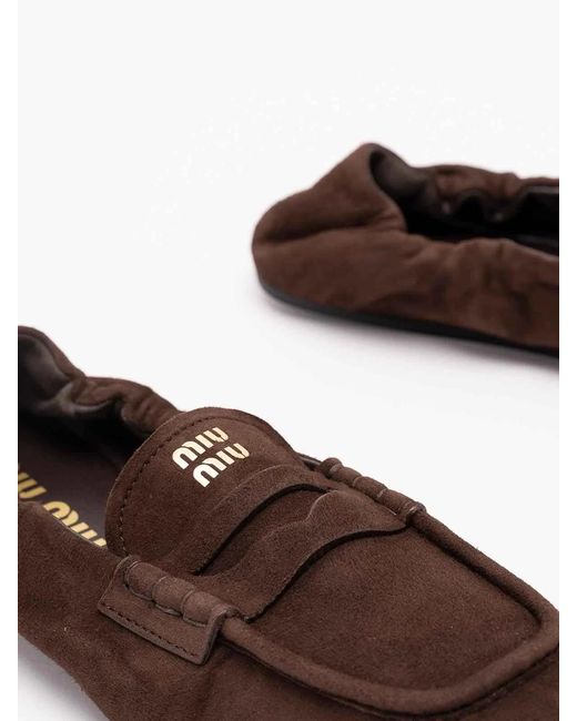 Miu Miu Brown Ruches Suede Loafers