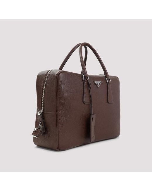Prada Brown Grained Leather Tote Bag for men