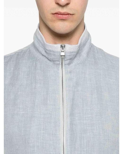 Barba Napoli Blue Linen Virgin Wool Silk Jacket for men