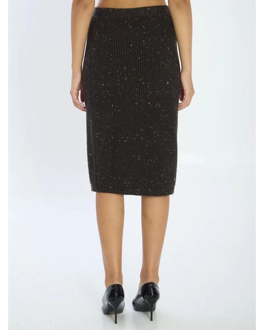 Bottega Veneta Black Melange Dark Wool Blend Skirt