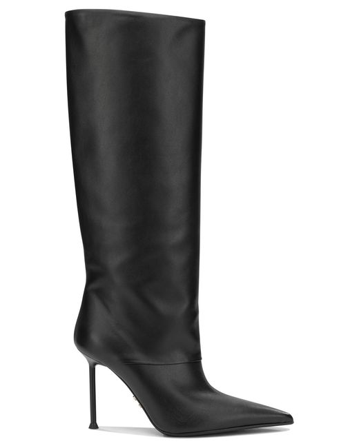 Sergio Levantesi Black Leather Rubber Knee-High Boots