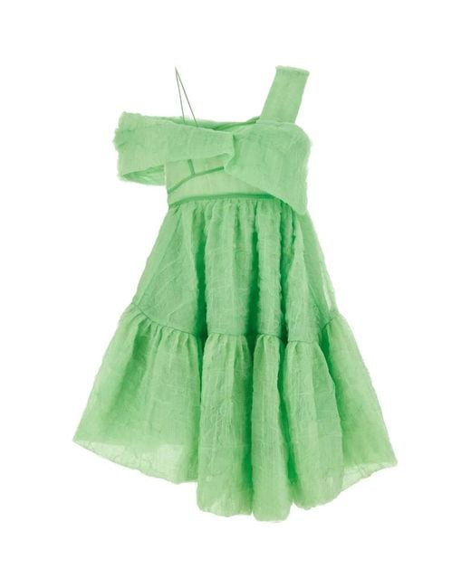 CECILIE BAHNSEN Green Silk Blend Soon Mini Dress