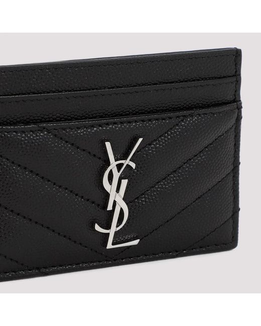Saint Laurent White Cassandre Matelassé Card Holder
