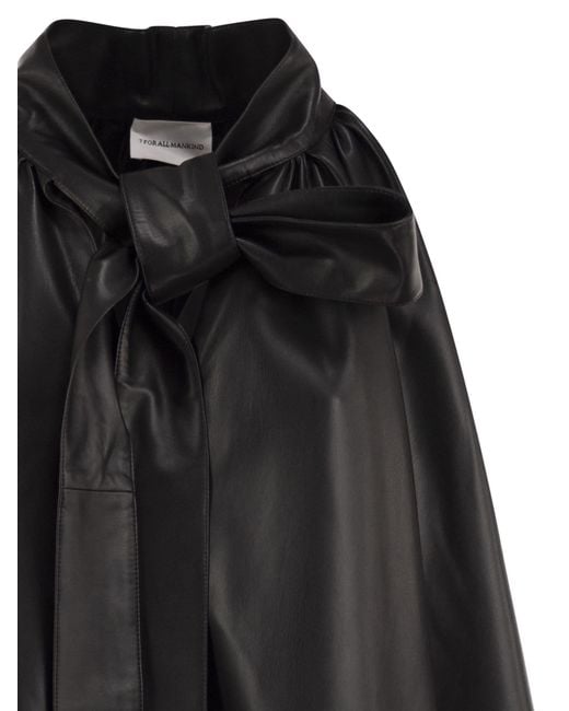 7 For All Mankind Black Faux-Leather Midi Dress With Bow Detail