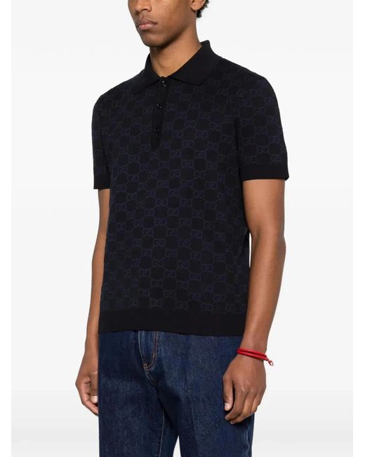 Gucci Black Knitted Short-Sleeve Polo for men