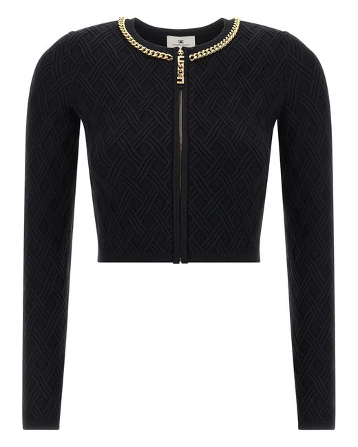 Elisabetta Franchi Black Jewel Zip Puller Cardigan