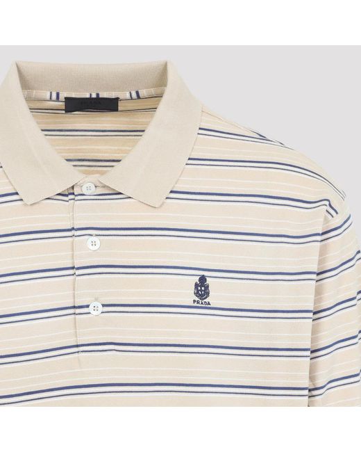 Prada White Deserto Royal Striped Piqué Polo for men