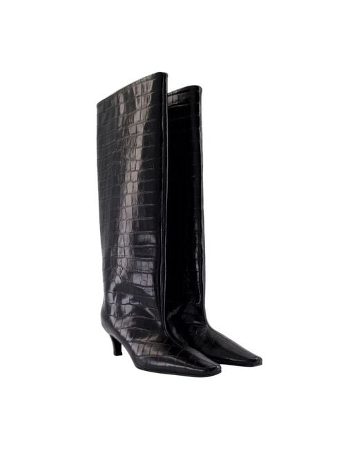 Totême Black Crocembossed Leather Boots