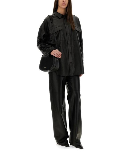 MICHAEL Michael Kors Black Button-Up Oversized Lamb Leather Jacket