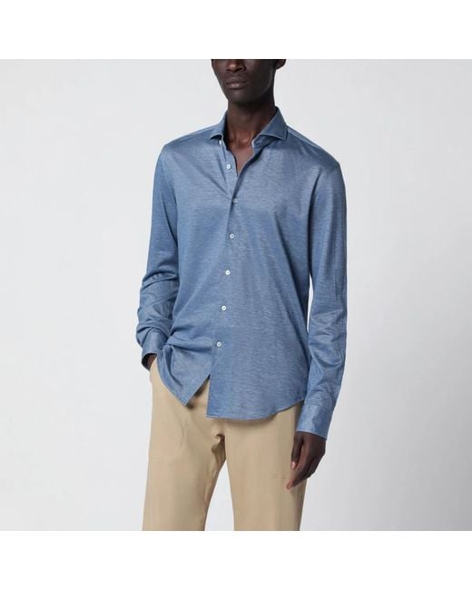 Xacus Blue Cotton Blend Tailor Fit Shirt for men