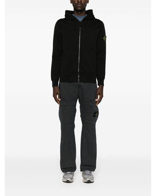 Stone Island Black Logo-Patch Zip-Up Hoodie for men