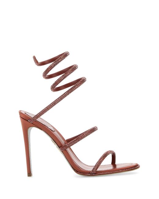 Rene Caovilla Pink Embellished Satin Cleo Sandals
