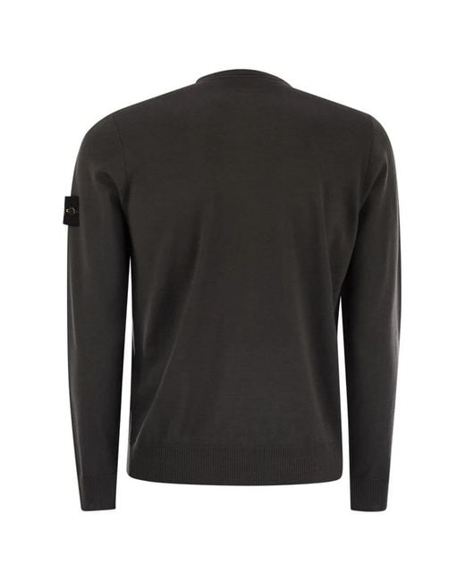 Stone Island Black Crew Neck Sweater With Compass Badge for men