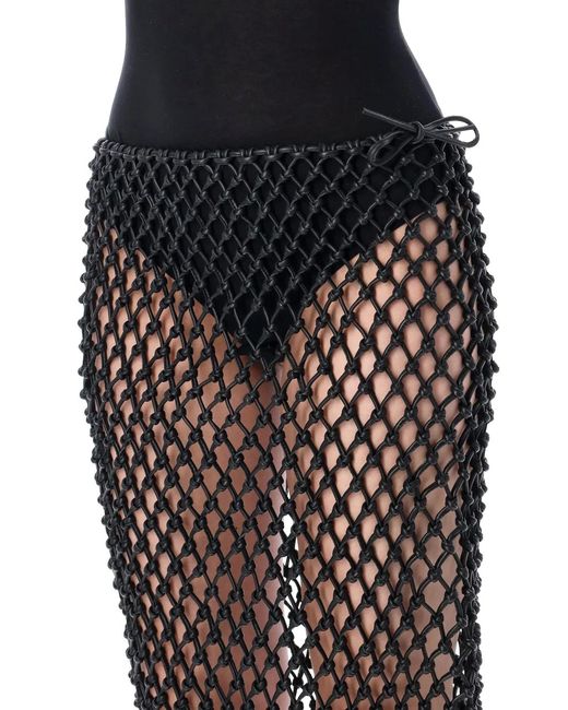 Frankie Shop Black Leather Macramé Nelaya Skirt