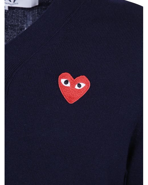 COMME DES GARÇONS PLAY Blue V-Neck Cardigan Emblem Knit