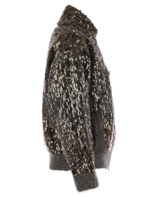 Brunello Cucinelli Black Dazzling Dégradé Embroidery Mohair And Wool Cardigan