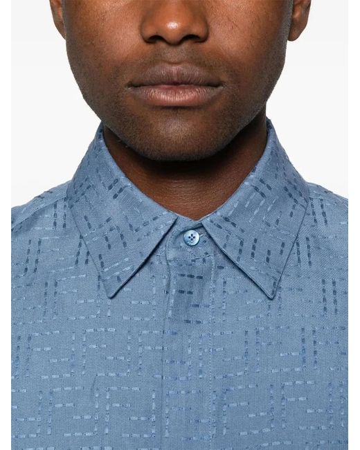 Fendi Blue Cerulean Linen Blend Shirt for men