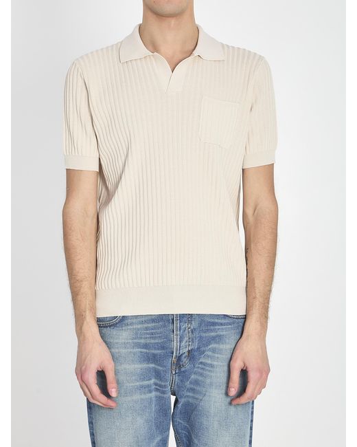 Roberto Collina White Ribbed Polo for men