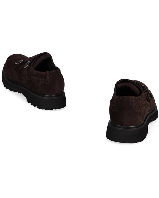 Doucal's Black Suede Monk-Strap Shoes for men