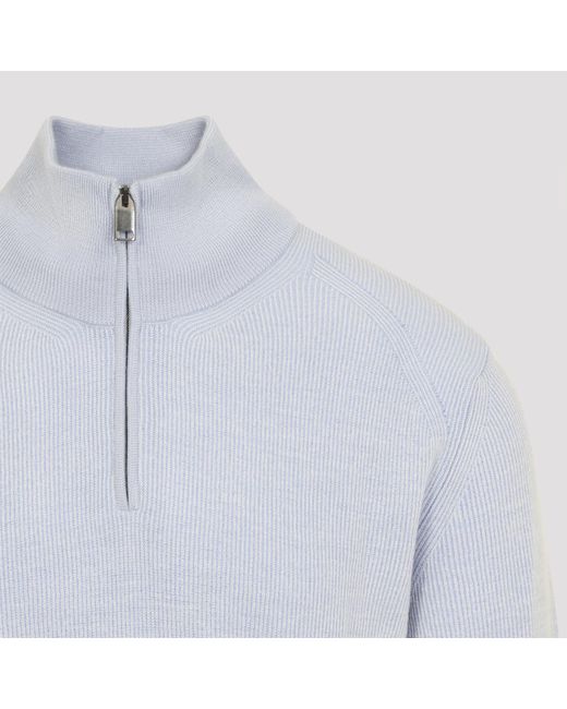 Brioni Blue Sky Pearl Half Zip Up Sweater for men