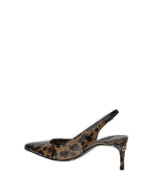 Dolce & Gabbana Natural Dolce & Gabbana Lollo Leather Slingback Pumps