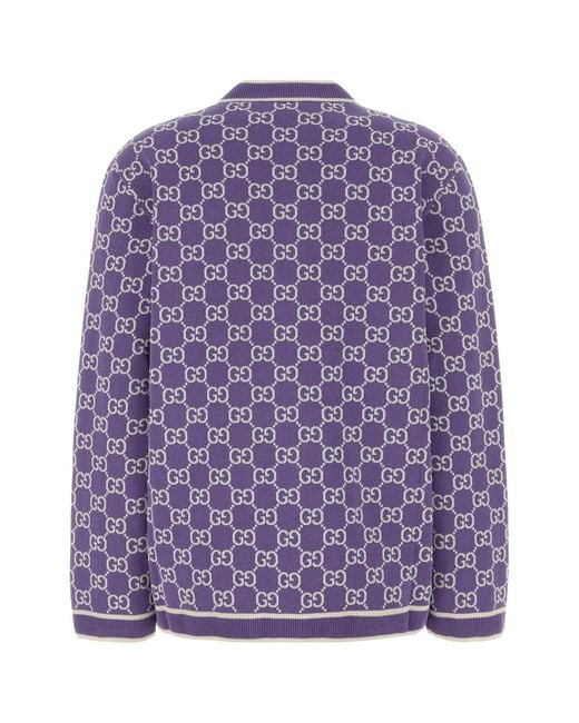 Gucci Purple Embroidered Cotton Cardigan