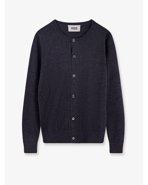 Alpha Studio Men's Blue Wool Cardigan
