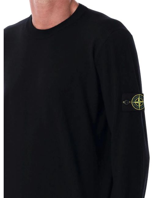 Stone Island Black Logo-Patch Crew-Neck Jumper for men