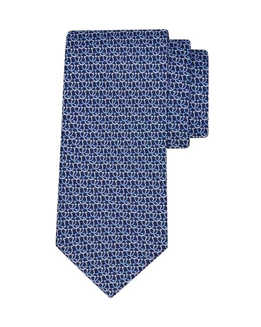 Ferragamo Blue Silk Tie With Circle Gancini Print for men
