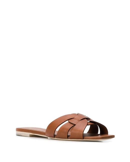 Saint Laurent Brown Leather Tribute Flats