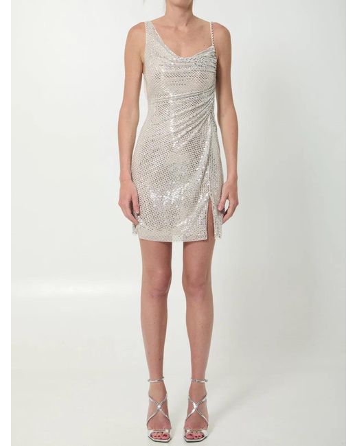 Self-Portrait Natural Self Portrait Rhinestone Draped Mini Dress