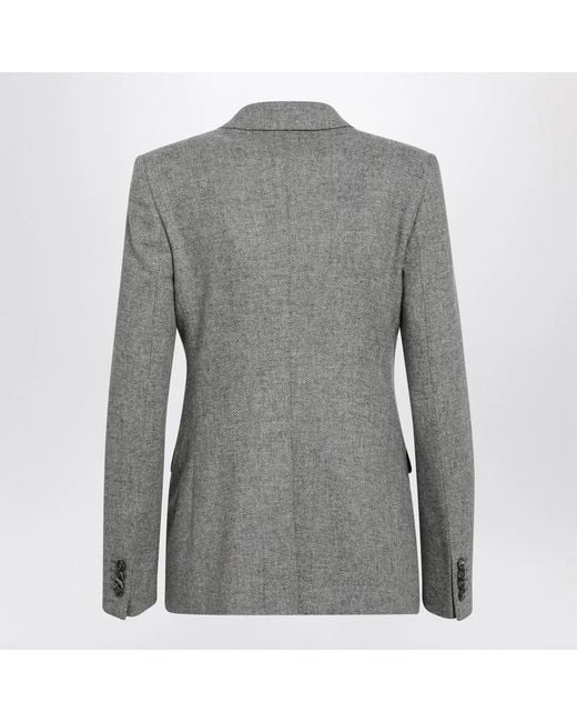 Tagliatore Gray Double-Breasted Jacket With Herringbone Pattern