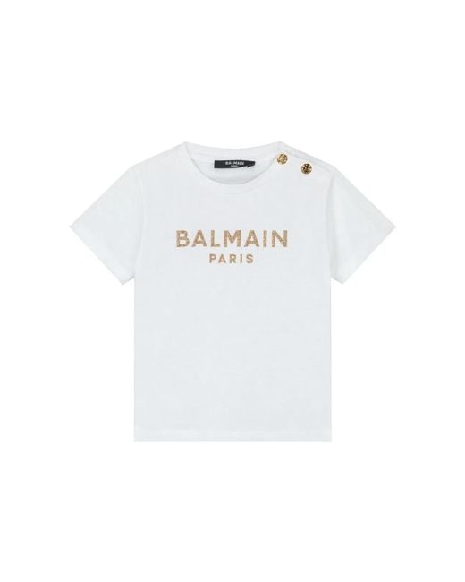 Balmain White T-Shirt With Logo And Buttons