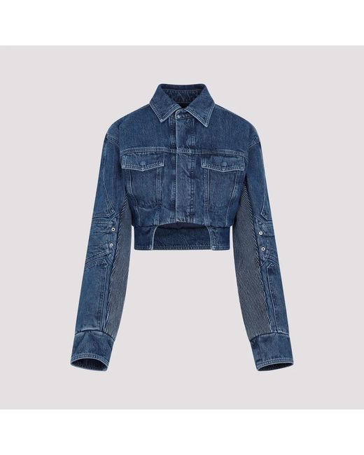 Off-White c/o Virgil Abloh Blue Off Motorcycle Hole Crop Jacket