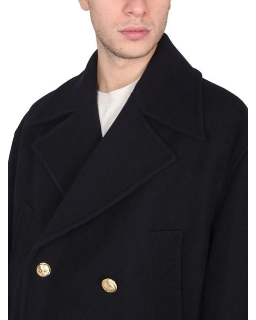 Palm Angels Blue Double-Breasted Coat for men
