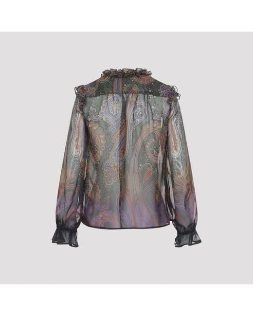Etro Gray Silk Blouse