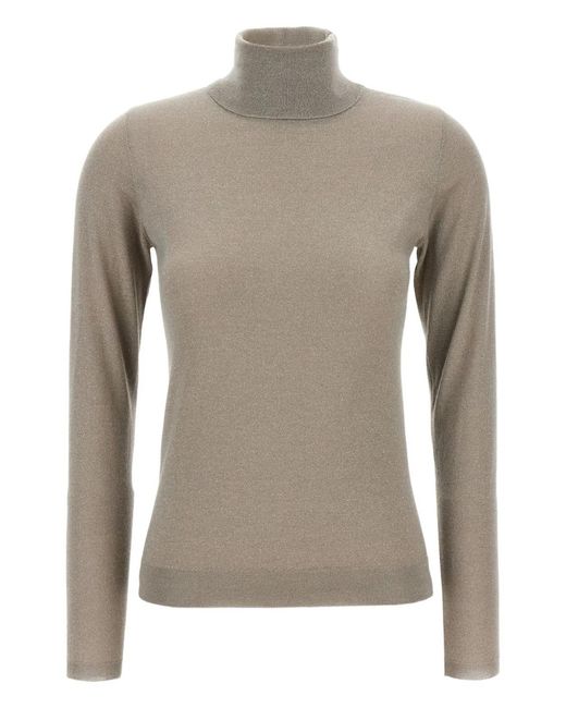Brunello Cucinelli Gray Sparkling Cashmere And Silk Lightweight Turtleneck Sweater