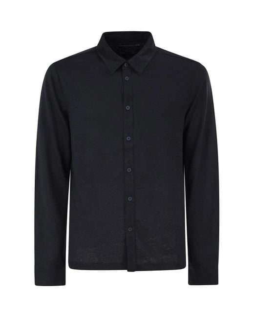 Majestic Blue Stretch Linen Shirt With Front Button Fastening for men