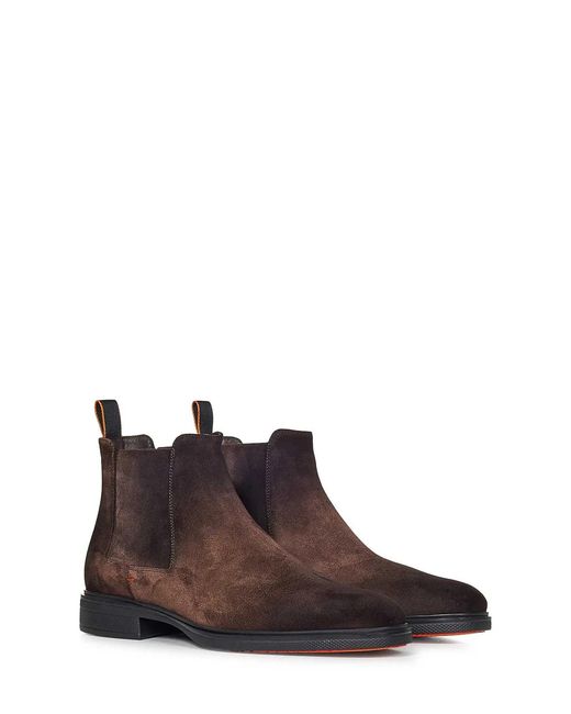 Santoni Brown Suede Ankle Boots for men