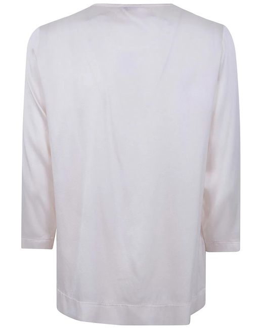 Rossopuro White 3/4 Sleeve Silk Blouse