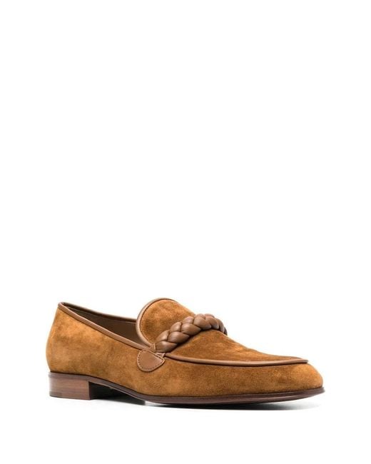 Gianvito Rossi Brown Luxurious Braided Suede Loafers for men