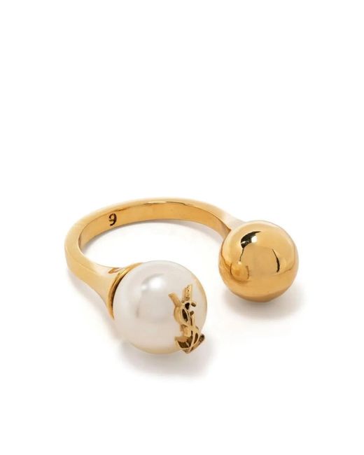 Saint Laurent Black Cassandre Pearl And Ball Ring